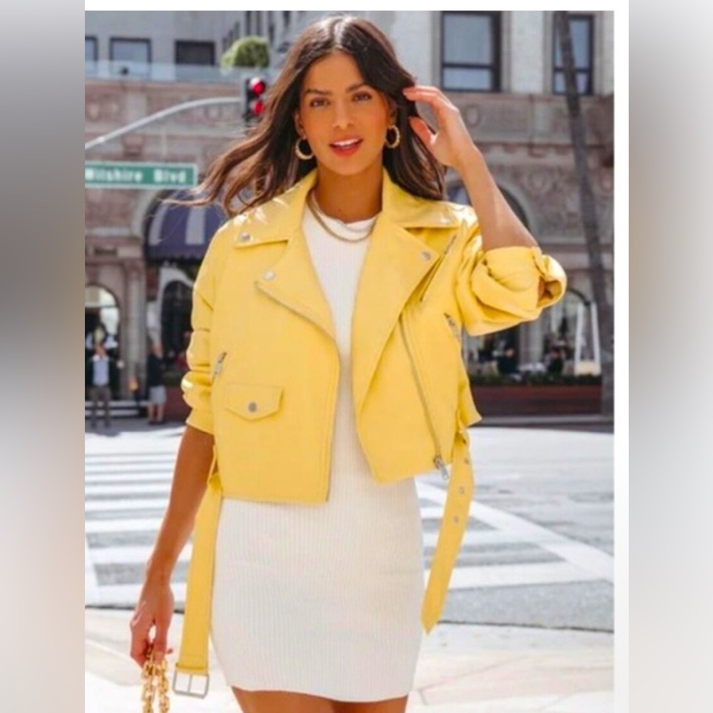 Avec Les Filles Butter Soft Faux Leather Jacket in Lemoncello Yellow Medium NWT